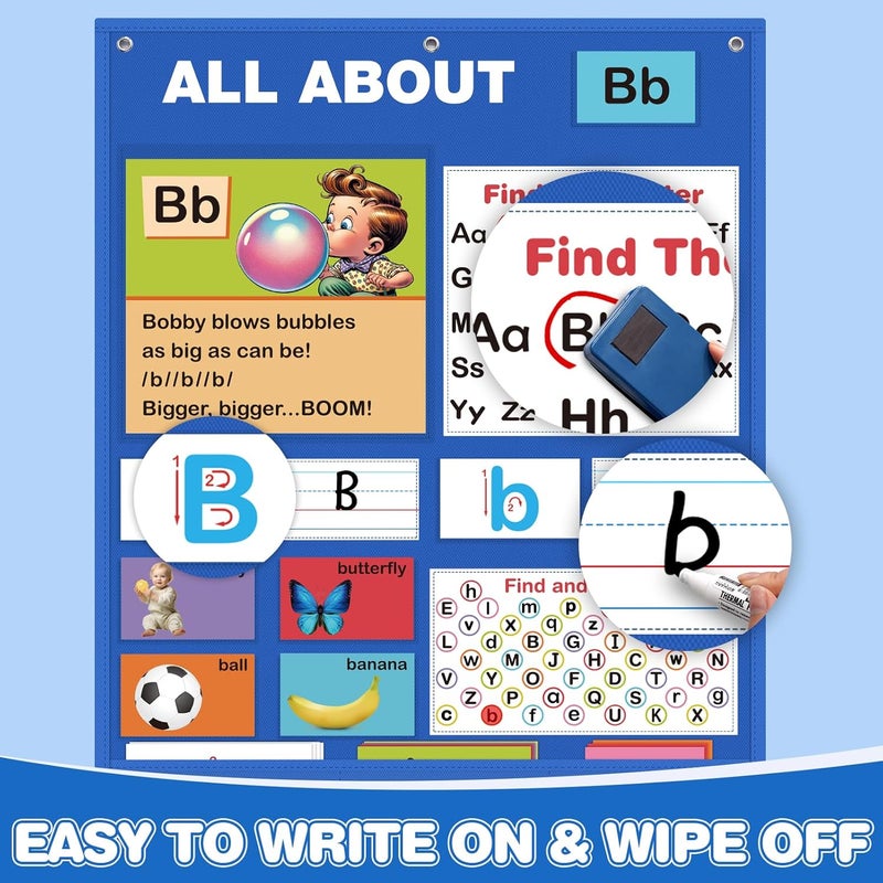 Joyreal Alphabet Learning Pocket Chart, Alphabet Wall Chart for Toddlers 1-3, Handwriting Practice Letter Tracing Circle Time Learning Center for Classroom, Preschool Classroom Must Haves XL35x 27" - Image 3